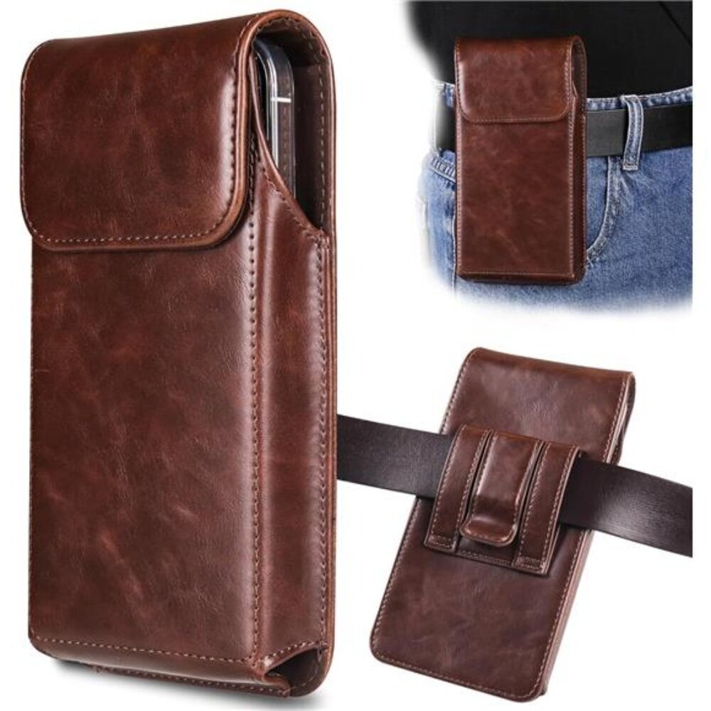 Premium Leather Pouch with Belt Clip Phone Holster Belt Case, Coffee